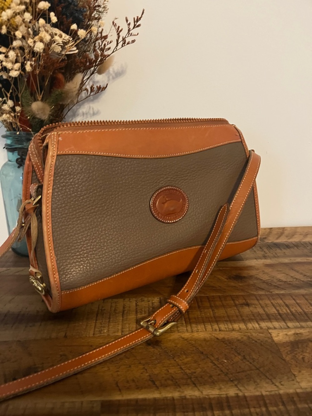 Dooney & Bourne Leather Crossbody Bag in Taupe and Tan